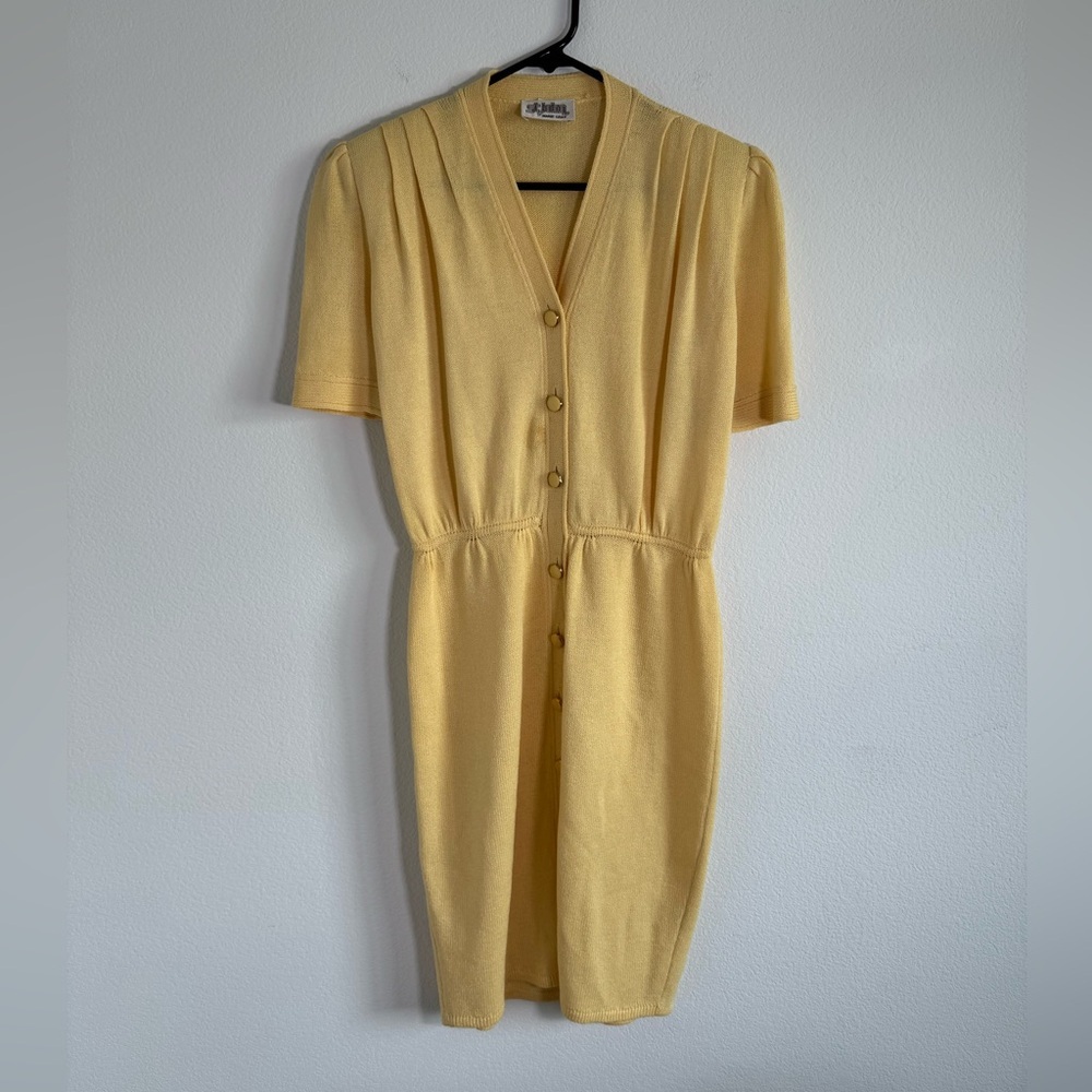 St. John Yellow Short-Sleeve Button-Front Knit Dress